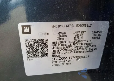 2021 Chevrolet Malibu Rs from USA, damaged, VIN 1G1ZG5ST7MF034407